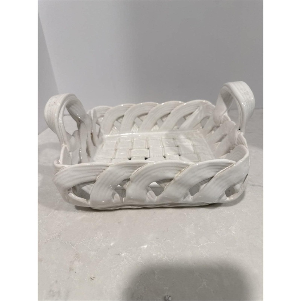 Neuwirth Portugal White Ceramic Numbered Basket Weave Serving Tray 10"x8"x3"